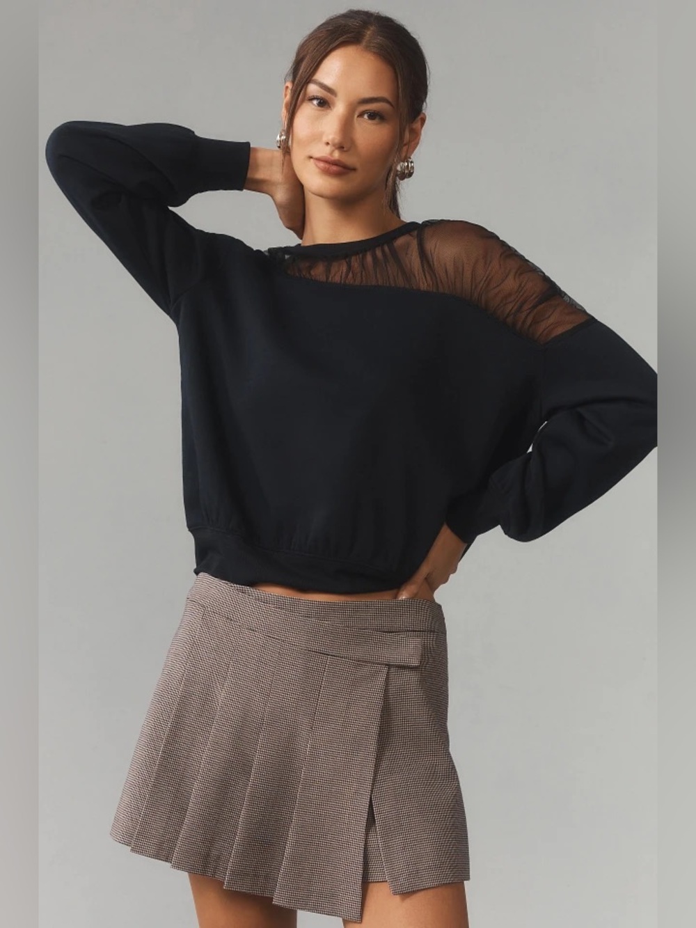 Anthropologie Maeve Black Sheer Shoulder Pullover Knit Top Sweatshirt Size M